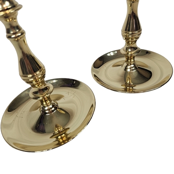 Vintage Baldwin Set of Cast Brass Saucer Base Candle Stick Holders 6.5" Tall G50 - Picture 2 of 8